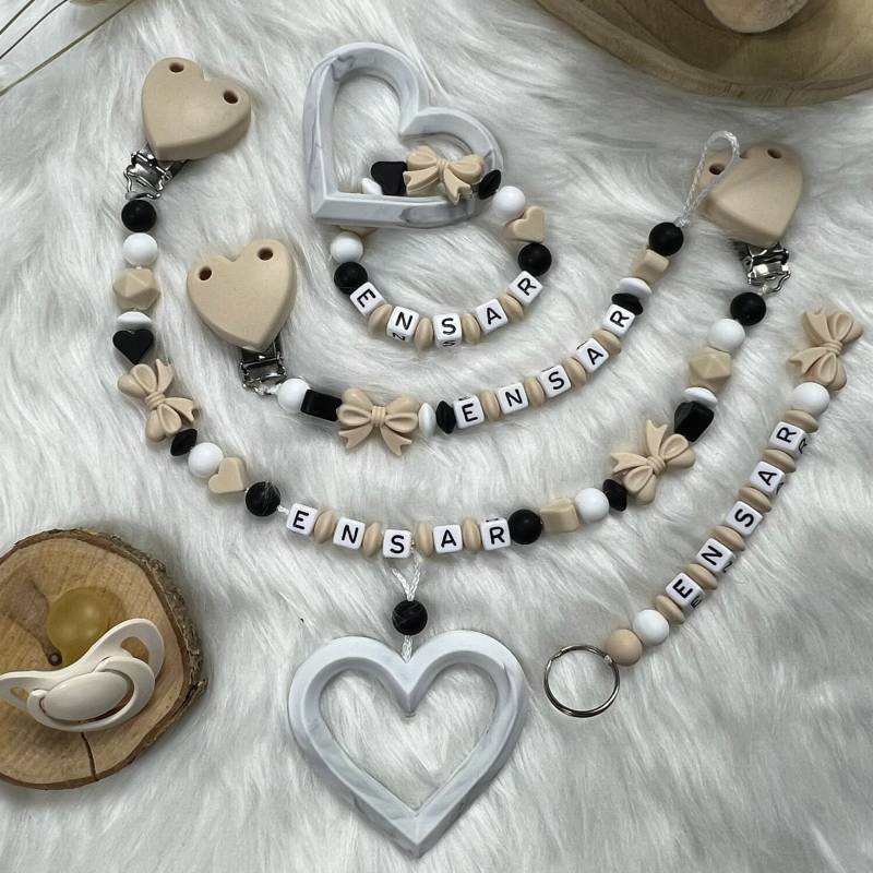 Set Xl | Schlüsselanhänger, Greifling, Schnullerkette, Kinderwagenkette, Design Sweet Beige | Personalisiert Handgefertigt Geschenk von BabyKettchen