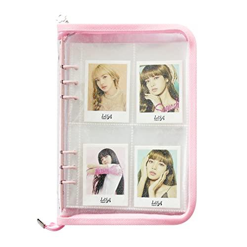 Babyfond A5 Kpop Flipchart Binder, 12 Blätter 96 Taschen 4 Zoll Kpop Fotoalbum Binder, Zip Notizblock Wasserdicht füllbar Papier Binder Cover, Personal Scrapbook Notebook Cover (Rosa) von Babyfond