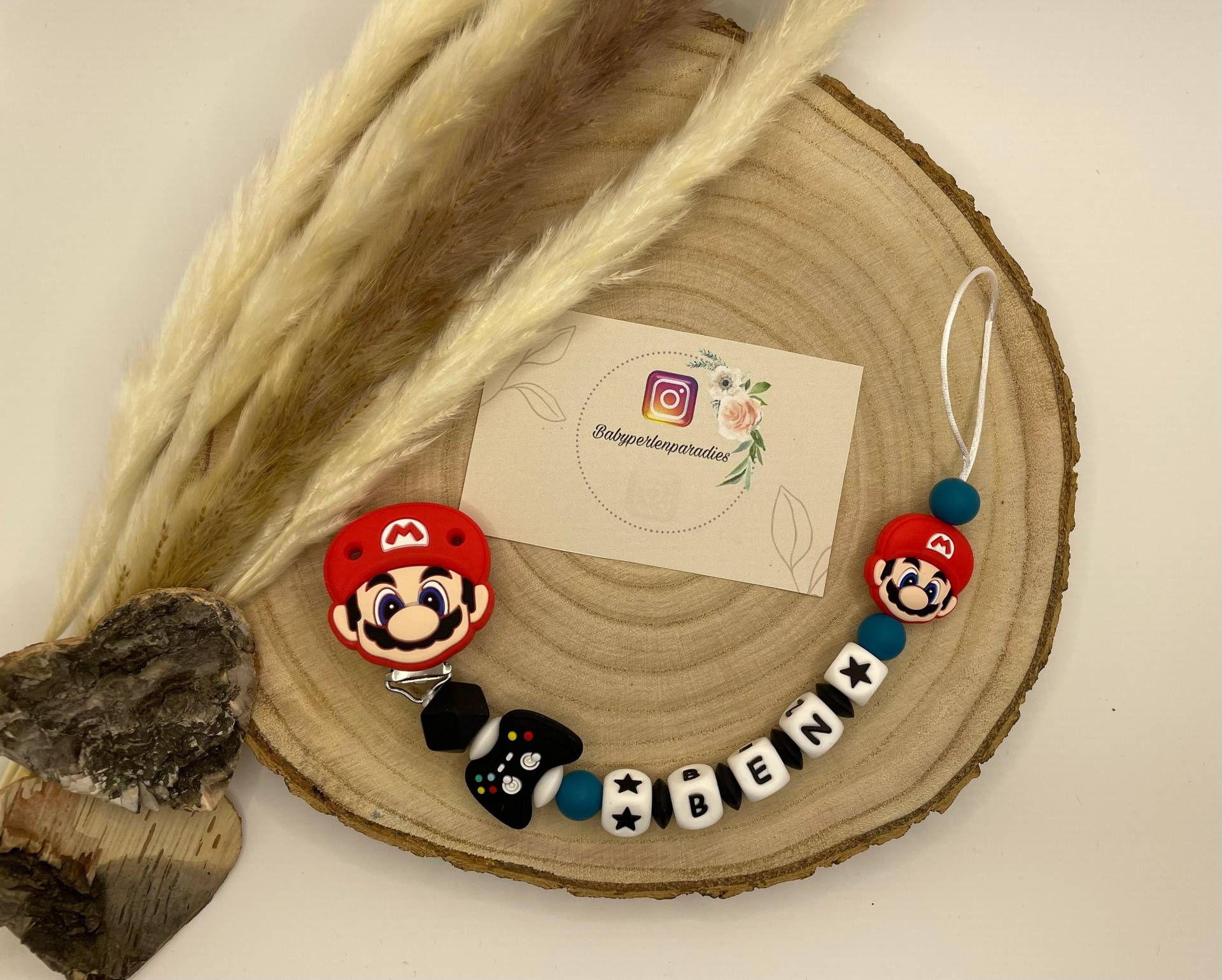 Schnullerkette Mit Wunschname, Mario, Game von Babyperlenparadies