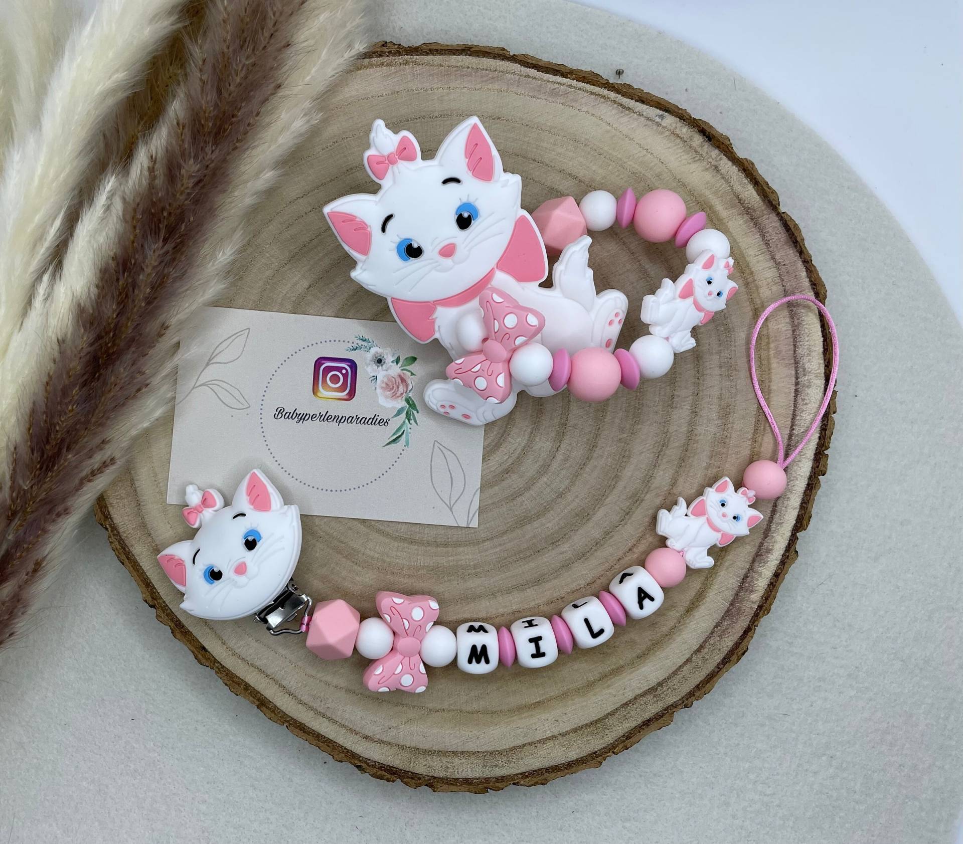 Schnullerketten Set, Katze, Aristocats, Personalisierte Schnullerkette, Greifring von Babyperlenparadies