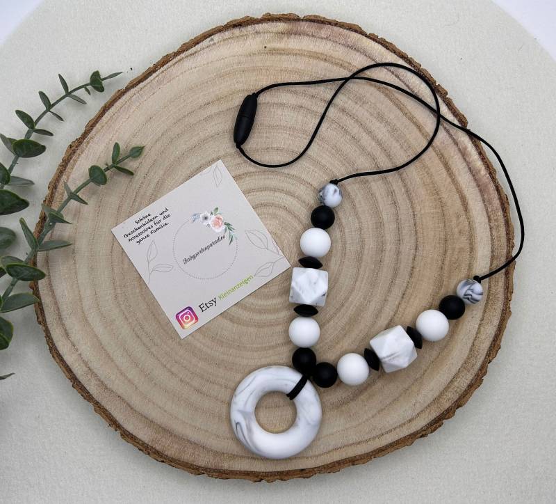 Stillkette, Mamakette, Mutterschmuck, Halskette, Stillliebe, Black & White von Babyperlenparadies