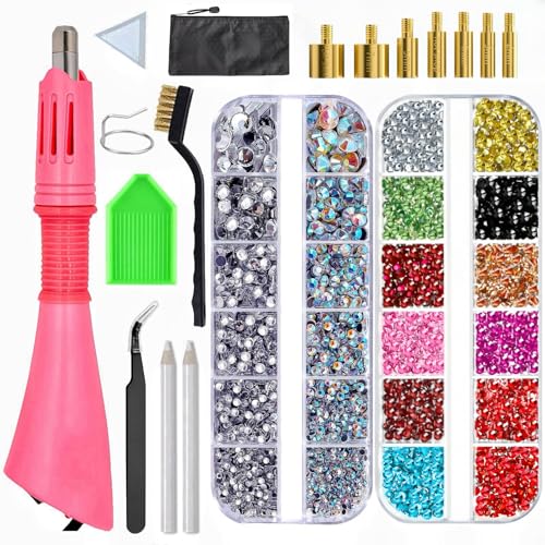 Baxczomx Hotfix Applikator Set, Hotfix Strasssteine Applikator mit 7 Applikatorspitzen, 2 Boxen Hotfix Strasssteine Glitzersteine für Textilien, Hotfix Strass Applikator für DIY Kleidung Schuhe von Bacxzomx