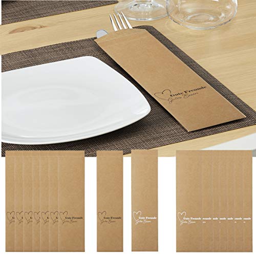 Bada Bing 16er Set Bestecktüten Bestecktaschen Aus Stabilem Papier Kraftpapier in Natur Mit Angesagten Sprüchen Ca. 26,5 x 7 cm Spruch In Schwarz/Weiß Gute Freunde… Tischdekoration Deko 98 von Bada Bing