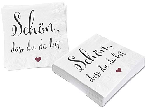 Bada Bing 2er Set Mit 40 Stück Servietten Spruch Rotes Herz Weiß Edel Papierservietten "Schön, dass du da bist" Für Eine Stilvolle Tischdekoration 88 von Bada Bing