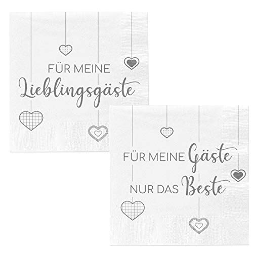 Bada Bing 2er Set Mit 40 Stück Servietten Spruch Weiß Edel Papierservietten "Für meine Lieblingsgäste" UND "Für meine Gäste nur das Beste" Für Eine Stilvolle Tischdekoration 46 von Bada Bing