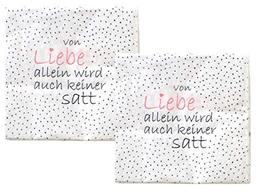 Bada Bing 2er Set Mit 40 Stück Servietten Spruch Weiß Edel Papierservietten"Von Liebe allein wird auch keiner satt" Für Eine Stilvolle Tischdekoration 07 von Bada Bing