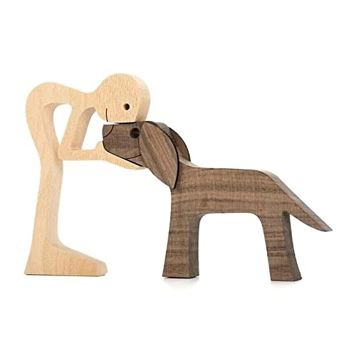 Pet Lover Gifts Holzskulptur, Familie & Welpe, Holzskulptur, einzigartiges, handgeschnitzt, Holzfigur für Hunde, menschliche Statue, Haustierliebhaber, Geschenke für Holzskulptur (Man und Hund) von Badimoo