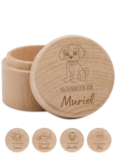 Bärenfreunde - Milchzahndose personalisiert aus Holz mit hochwertiger Gravur - Zahndose Milchzähne als Erinnerung an die ersten Zähnchen (Hund) von Bärenfreunde