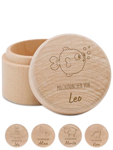Bärenfreunde - Milchzahndose personalisiert aus Holz mit hochwertiger Gravur - Zahndose Milchzähne als Erinnerung an die ersten Zähnchen (Kugelfisch) von Bärenfreunde