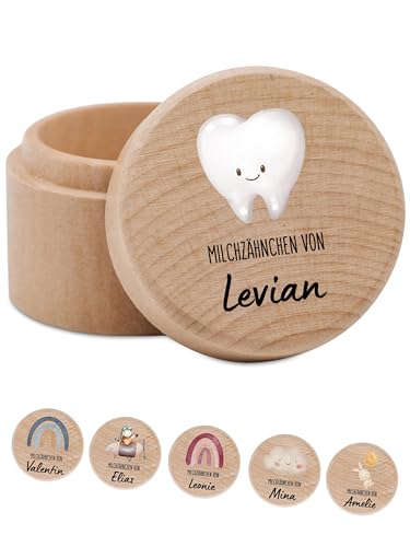 Bärenfreunde - Milchzahndose personalisiert aus Holz mit kinderfreundlichem UV-Druck - Zahndose Milchzähne als Erinnerung an die ersten Zähnchen (Zahn lächelnd) von Bärenfreunde