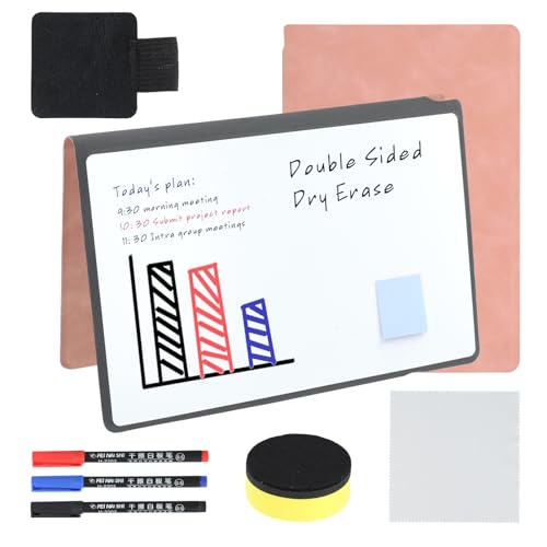 Mini Whiteboard und Stift - Kleines Whiteboard A5 Tragbares trocken abwischbares Whiteboard Notizblock, Wiederverwendbares Whiteboard Notizbuch mit Stift und Stifthalter, Wischtuch mit PU-Abdeckung von Bafeil