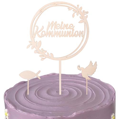 Tortendeko Kommunion,3 Pcs Meine Kommunion Tortendeko, Holz Cake Topper Kommunion, Erstkommunion Tortendeko für Junge Mädchen (3) von Bafiwu