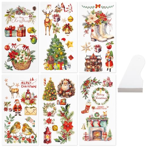 6 Blätter Weihnachtssticker Blumen Brief Thema Rub auf Transfer Aufkleber, Sticker Weihnachten DIY Blume fröhliche Aufkleber für Handwerk für Haus Party Handwerk Scrapbooking Foto Möbel 14 * 29cm von Bafiwu