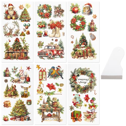 6 Blätter Weihnachtssticker Blumen Brief Thema Rub auf Transfer Aufkleber, Sticker Weihnachten DIY Blume fröhliche Aufkleber für Handwerk für Haus Party Handwerk Scrapbooking Foto Möbel 14 * 29cm (02) von Bafiwu