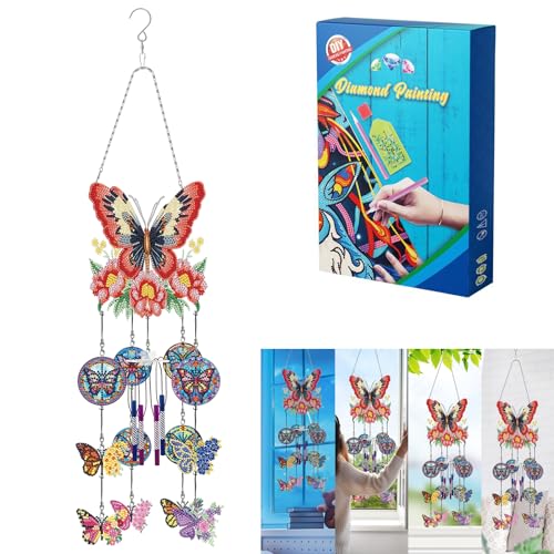 DIY Schmetterling Diamond Painting Windspiel Basteln Kits Kinder - Mädchen 5D Diamant Painting Sonnenfänger Kristalle Zum Aufhängen Windspiel Basteln für Kinder Erwachsene Geschenk von Bafiwu