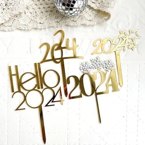 Bafnsiji 2024 Neujahr Cupcake Topper, Gold 2024 Cake Topper, 4 Stile 40 Stück Geburtstag Cupcake Topper, Glitter Alles Gute zum Geburtstag Cake Topper, Gold Kuchen Dekoration von Bafnsiji