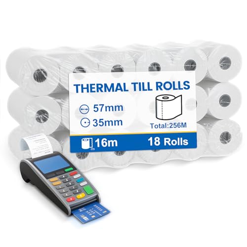 (18 Rollen) Kassenrollen 57mm Thermo - Thermopapier 57mm x 12mmx 16m, thermopapier rolle Kompatibel mit den meisten Druckrechnern und Registrierkassen - Ersatz-Papierrollen, Kassenrollen von Bafumiu