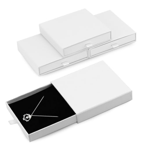 Bagentry Schmuck-Geschenkboxen aus Karton, quadratisch, 10,2 x 10,2 cm, 4 Stück, Papier-Schmuckschatullen für Halsketten, Armbänder, Ohrringe, Verpackung, Aufbewahrung (weiß) von Bagentry