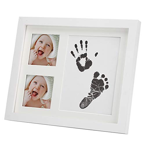 Baby-Handabdruck und Fußabdruck mit Drei Gittern, Neues Baby-Hand- und Fußabdruck-Set, Holz-Fotorahmen mit Stempel, Stempelkissen, Baby-Dekoration, (Weiss) von Bagima