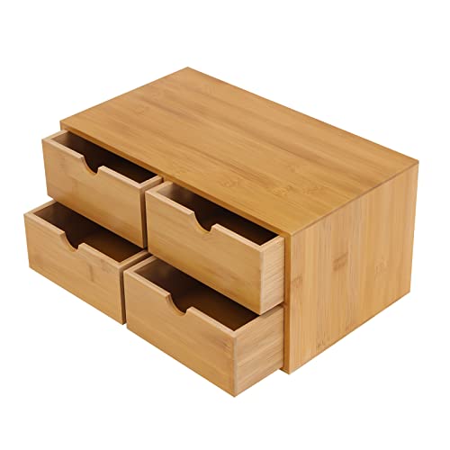 Organizer Holz Aufbewahrungsbox mit 4 Schubladen Mini Bambus Schreibtischschublade Tisch kreative Schubladenbox für Büro Haushalt Toilettenartikel Zubehör 33 x 19 x 16 cm von Bagyaluu