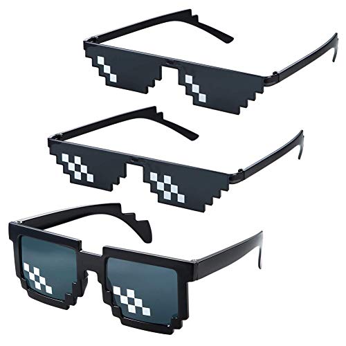 Pixel Sonnenbrille,3er Pack Thug Life Sonnenbrille Mosaik Sonnenbrillen Deal Mosaik-Gläser 8 Bit Style Brille Pixelbrille für Männer Frauen Damen Herren Kinder Party Dekoration Schwarz von BaiJ