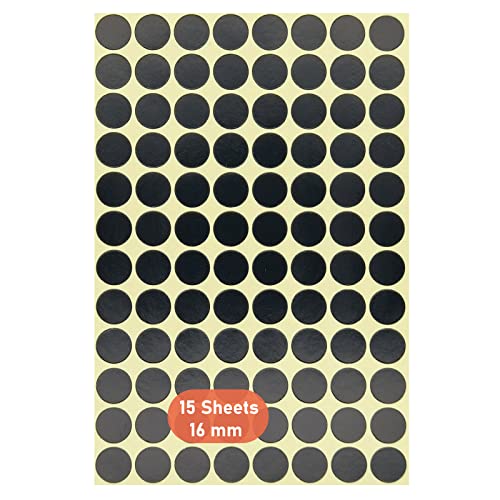 Runde Punkt Aufkleber,16mm Selbstklebende Punkte 15er Pack Farbige Kreisetiketten Punkt-Aufkleber zum Markieren von Kalendern DVDs Schulbücher Kunsthandwerk 1440 Punkte Schwarz von BaiJ