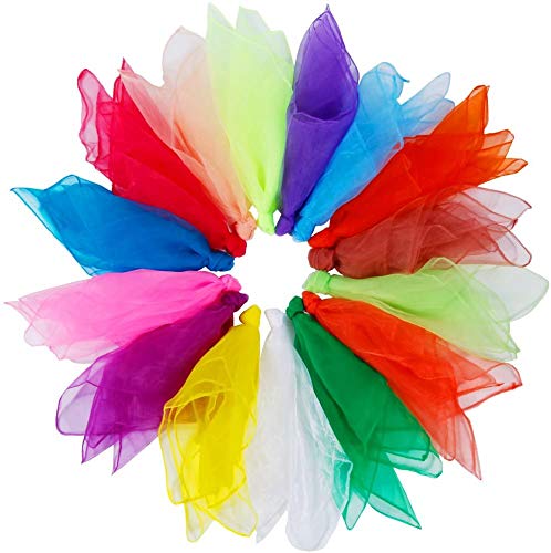 Tanz Tücher,14er Pack Farbige Jonglierschals Quadratischer Tanz Jonglier Organza Seide Dancing Schals für Kindergarten Kinder Mädchen 14 Farben von BaiJ