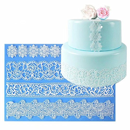 Größe europäischen Vier Form Blume Kollektionen Lace Border Form Fondant Kuchen Spitze Form Silikon Matte Kuchen Dekoration Backen Werkzeug Küche Bakeware Zubehör – 39,5 x 27.3 cm von Baifeng