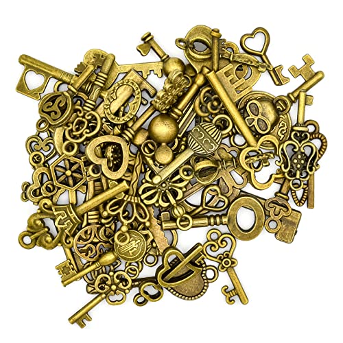 Bailinks 50 Stück Vintage-Schlüsselanhänger aus antikem Messing, Dekorative kleine Schlüssel, handgefertigte Accessoires für Halsketten und Armbänder, DIY-Schmuckherstellung von Bailinks