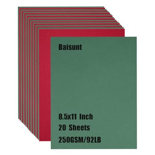 Baisunt 20 Blatt roter und dunkelgrüner Karton, Weihnachtsmotiv, dickes blanko, Bastelpapier für DIY-Kunstprojekte, Scrapbooking, Karten und Einladungen (21,6 x 27,9 cm) von Baisunt