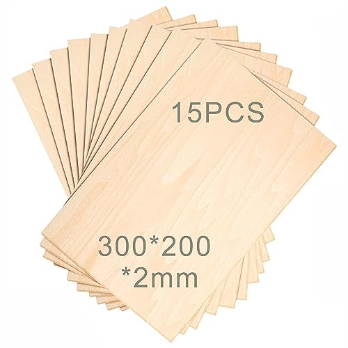 Baixinda 15 Stück Holzplatte Sperrholz 2mm,Holzplatten zum Basteln 300 x 200 x 2 (+/- 0,2) mm Sperrholz,für zum Basteln,Modellbau,Lasergravur,Gemälde Kunst,Holz Brennen von Baixinda