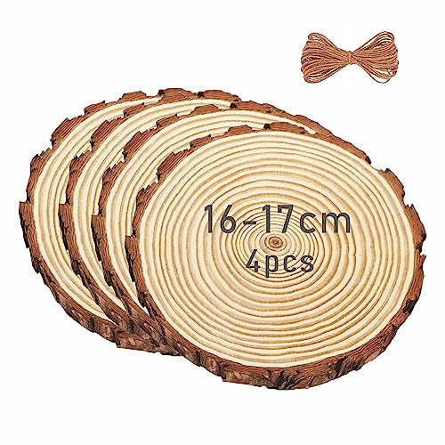 Baixinda Natur Holzscheiben 4 Stücke Baumscheiben,Holzscheiben 16-17cm Durchmesser Ca.15mm Dicke Holzscheibe für DIY Handwerk/Hochzeit Mittelstücke/Weihnachten Dekoration/Untersetzer holz von Baixinda