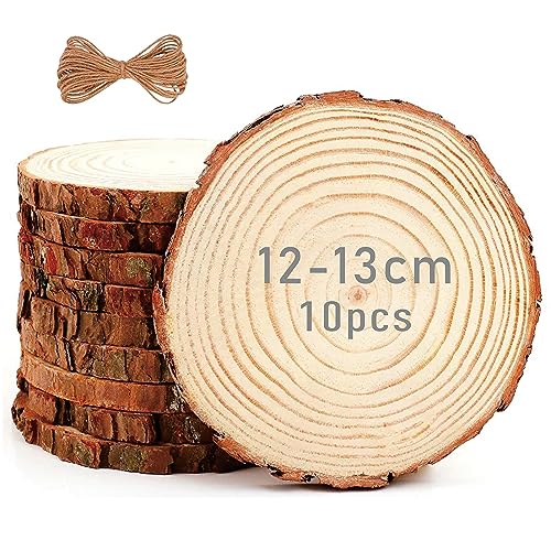 Baixinda Holzscheiben 10 Stücke Baumscheiben,12-13cm Runde Naturholz Holzscheibe Ca.10mm Dicke für DIY Handwerk/Hochzeit Mittelstücke/Weihnachten Dekoration/Untersetzer holz von Baixinda