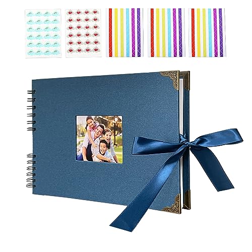 Fotoalbum zum Selbstgestalten 28 x 20.5 cm Einkleben DIY Seidenband Personalisiert Fotoalbum Scrapbook 40 Weiße Seiten Fotobuch für Baby Valentinstag Geburtstag Jahrestag Geschenk - Blau von Baiyouli