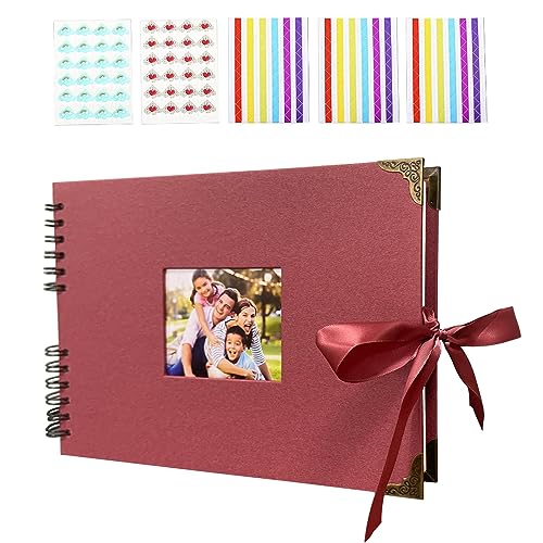 Fotoalbum zum Selbstgestalten 28 x 20.5 cm Einkleben DIY Seidenband Personalisiert Fotoalbum Scrapbook 40 Weiße Seiten Fotobuch für Baby Valentinstag Geburtstag Jahrestag Geschenk - Rot von Baiyouli