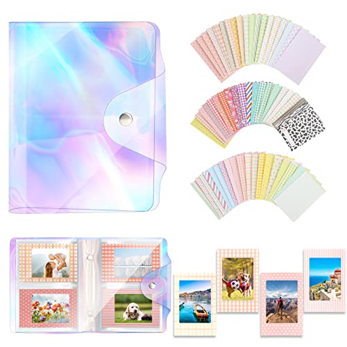 Klein Fotoalbum mit 64 Taschen Mini PVC Einsteckalbum für 3 Zoll Film, Klein Fotobuch für Baby Hochzeit Familienfotos, Fotoalbum mit 60 Blätter Film Aufkleber für Mini Sofortbildkamera Film von Baiyuanli