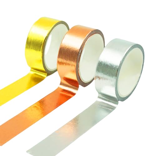 BakeWhiz 3 Rollen Washi Tape Set Masking Tape 15mm x 5m Glitzerndes Abdeckband Masking Tape Dekorative Klebeband Fliesennahtband Selbstklebend für DIY Craft Scrapbooking Geschenkpapier(Goldfolie) von BakeWhiz