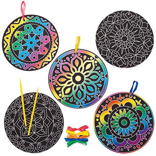 Baker Ross AW985 Rangoli Kratzdekorationen für Kinder, 10 Stück, Sortiert von Baker Ross