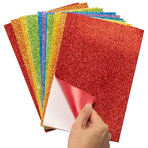 Baker Ross AX948 Glitzer Regenbogen Selbstklebende Moosgummi Platten - 12er Pack, Buntes Kunstzubehör zum Basteln für Kinder und Erwachsene, Bastelmaterial für Schultüten, Rainbow von Baker Ross