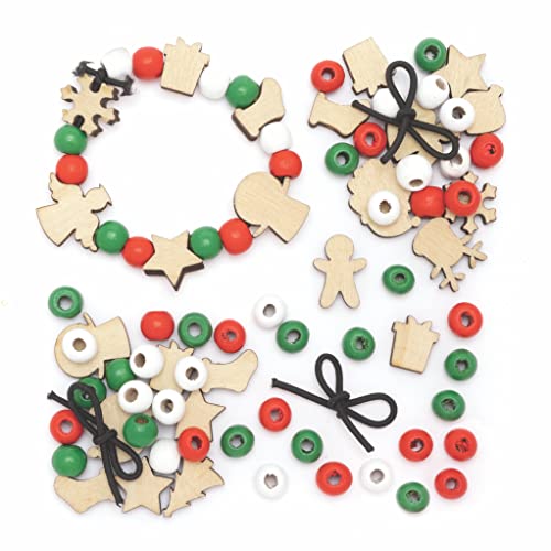 Baker Ross FC114 Bettelarmband Weihnachten Bastelset aus Holz - 3er Pack, Perfekt für Mädchen zum Basteln als Kinderschmuck, Kindergeburtstag basteln, Adventskalender Geschenke für Mädchen von Baker Ross