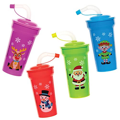 Baker Ross FC253 Weihnachtsbecher mit Strohhalm - 4er Pack, zum Ausmalen und Gestalten für Kinder, Kindergeburtstags Aktivitäten von Baker Ross