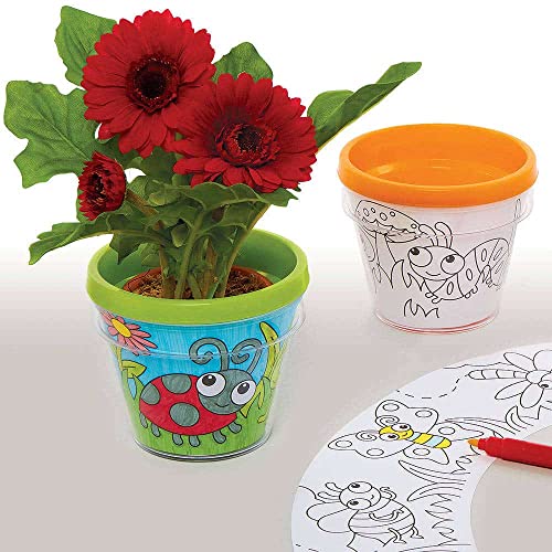 Baker Ross FC698 Plastik Blumentöpfe zum Ausmalen - 2 Stück, Einzigartige Ausmalbilder für Kinder, Mal Spaß für Kinder von Baker Ross