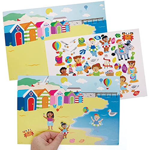 Baker Ross FC789 Am Strand Szene Sticker Seite Set - 5er Pack, Aufkleber Set für Kinder zum Basteln, Gestalten und Dekorieren von Baker Ross