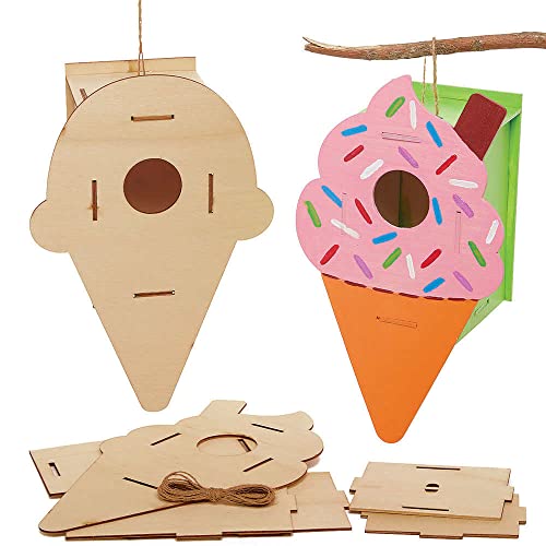 Baker Ross FC794 Eiscreme Vogelhaus Holz Bastelset - 2er Pack, Nistkästen für Vögel zum Bemalen und Basteln für Kinder Set, Mittel von Baker Ross