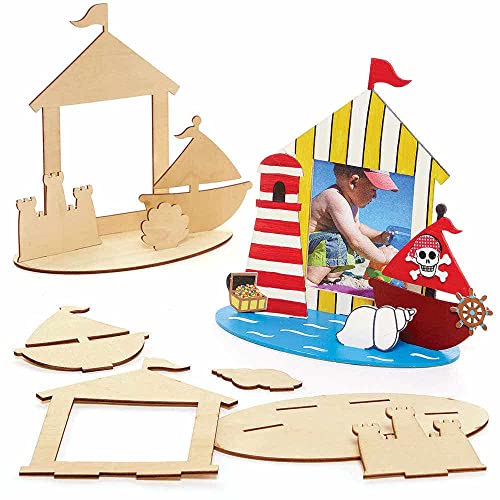 Baker Ross FC802 Strand Holz Bilderrahmen zum Bemalen - 4er Pack, Bilderrahmen für Kinder zum Bemalen und Ausstellen von Baker Ross