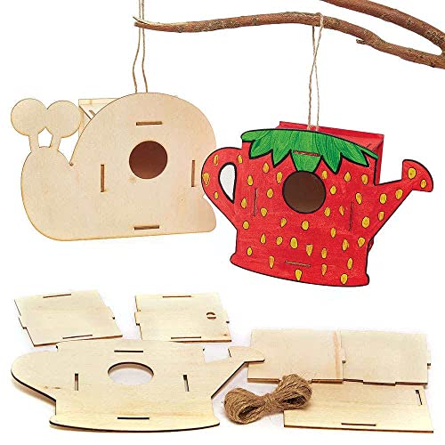 Baker Ross FC829 Schnecke & Gießkanne Vogelhaus Holz Bastelset - 2er Pack, Nistkästen für Vögel zum Bemalen und Basteln für Kinder Set von Baker Ross