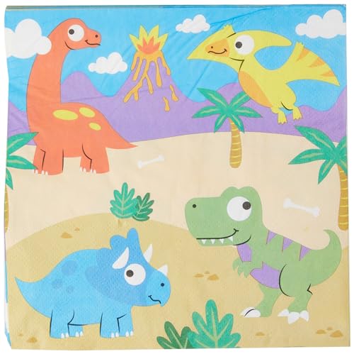 Baker Ross FC980 Dinosaurer Serviette - 20 Stück, Bedruckte Papierservietten für den Kindergeburtstag von Baker Ross