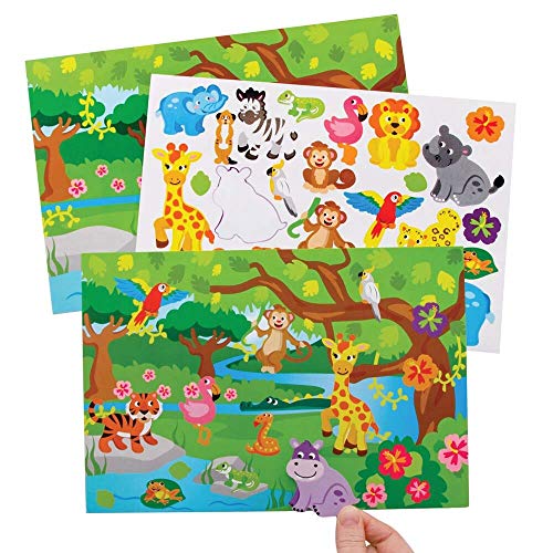 Baker Ross FE284 Dschungel Szene Sticker Seite Set - 5er Pack, Packung Aufkleber Set für Kinder zum Basteln, Gestalten und Dekorieren von Baker Ross