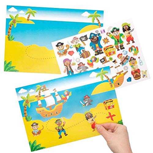 Baker Ross FE346 Schatztruhe und Piraten Szene Sticker Seite Set - 5er Pack, Packung Aufkleber Set für Kinder zum Basteln, Gestalten und Dekorieren von Baker Ross