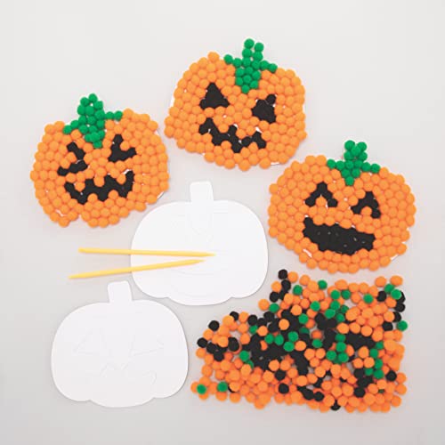 Baker Ross FE773 Kürbis Pom Pom Bastelset - 5er Pack, Selbstklebende Karte mit farbigen PomPoms zum Basteln für Kinder, Halloween Party Bastelaktivitäten von Baker Ross